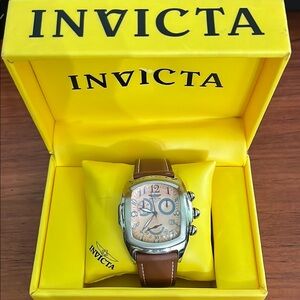 Invicta Silver Case with Brown Strap Watch